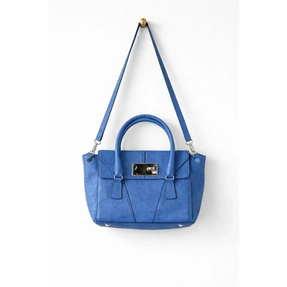 Milly Satchel Bag Women Cobalt Blue Ostrich Embossed Leather Satchel Crossbody